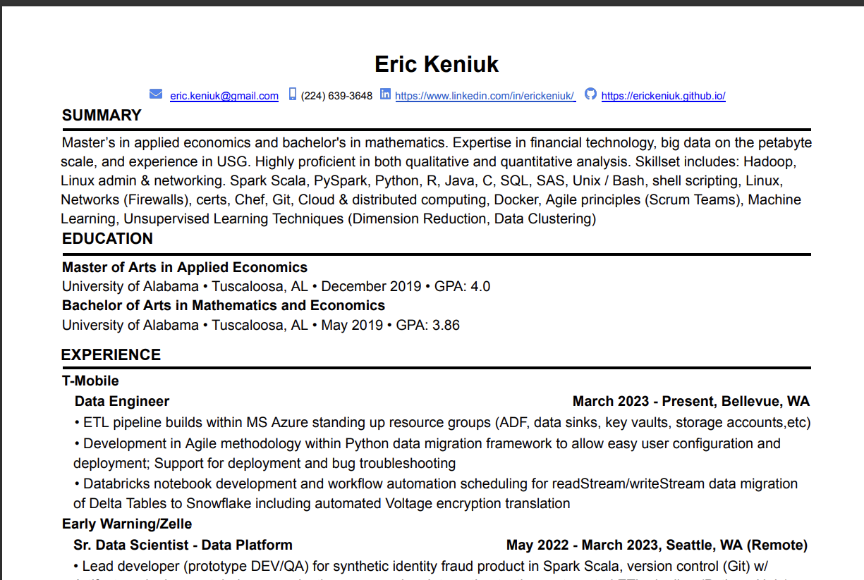 Extensive Resume