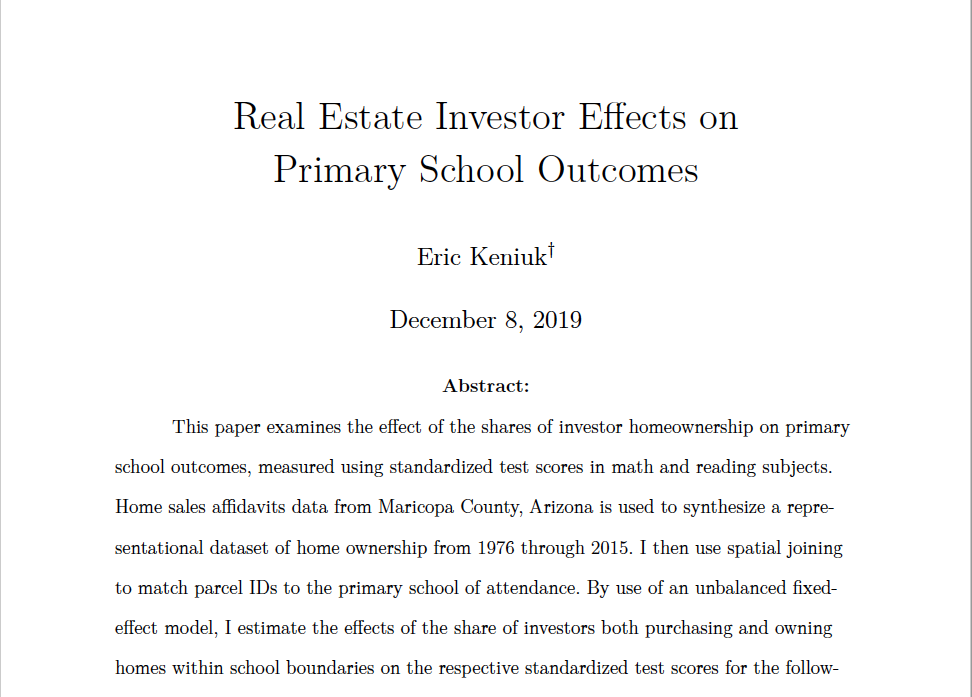 Master's Thesis on Real Estate Investor Effects on Elementary Students